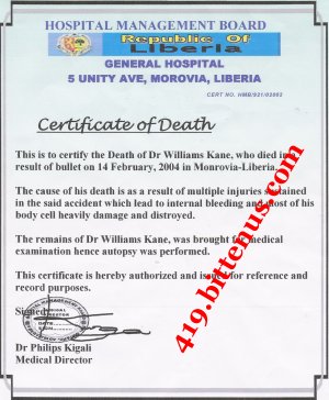 death certificate_dr Williams Kane
